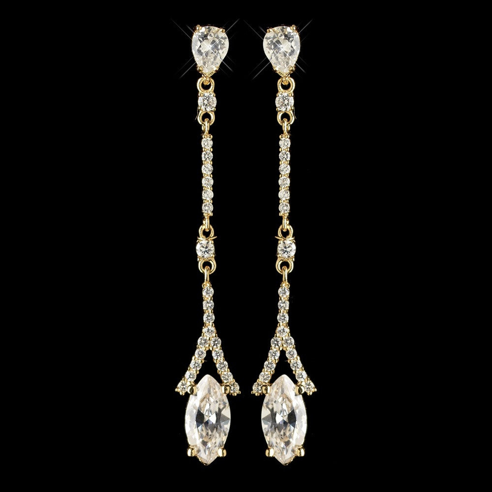 Gold Clear CZ Crystal Dangle Bridal Wedding Earrings 9399