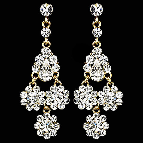 Gold Clear Chandelier Bridal Wedding Earrings 940
