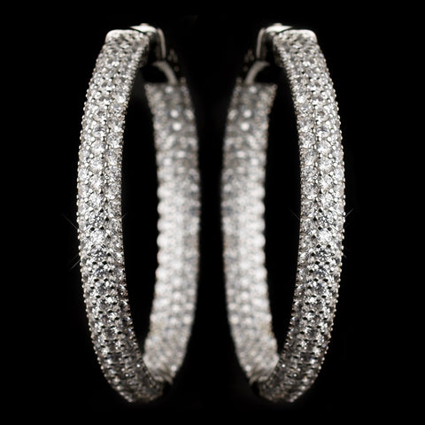 Rhodium Clear CZ Crystal Inside Outside Pave Hoops E 9401