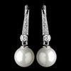 Rhodium Clear CZ Crystal & Diamond White Pearl Leverback Drop Bridal Wedding Earrings 9407