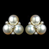 Triple CZ Crystal & Diamond White Pearl Stud Bridal Wedding Earrings 9408