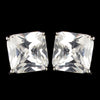 Rhodium Clear Princess Cut CZ Crystal Stud Bridal Wedding Earrings 9414