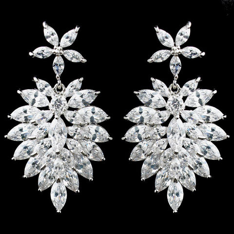 Rhodium Clear Marquise CZ Drop Bridal Wedding Earrings 94117