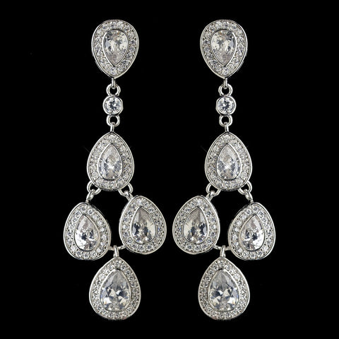Rhodium Clear Teardrop CZ Crystal Chandelier Bridal Wedding Earrings 9418