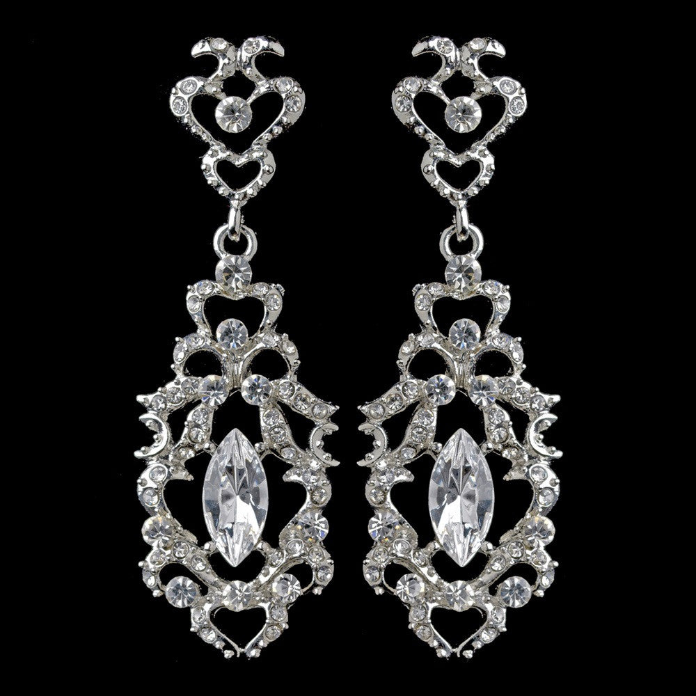 Rhodium Clear Marquise Rhinestone Dangle Bridal Wedding Earrings 9450