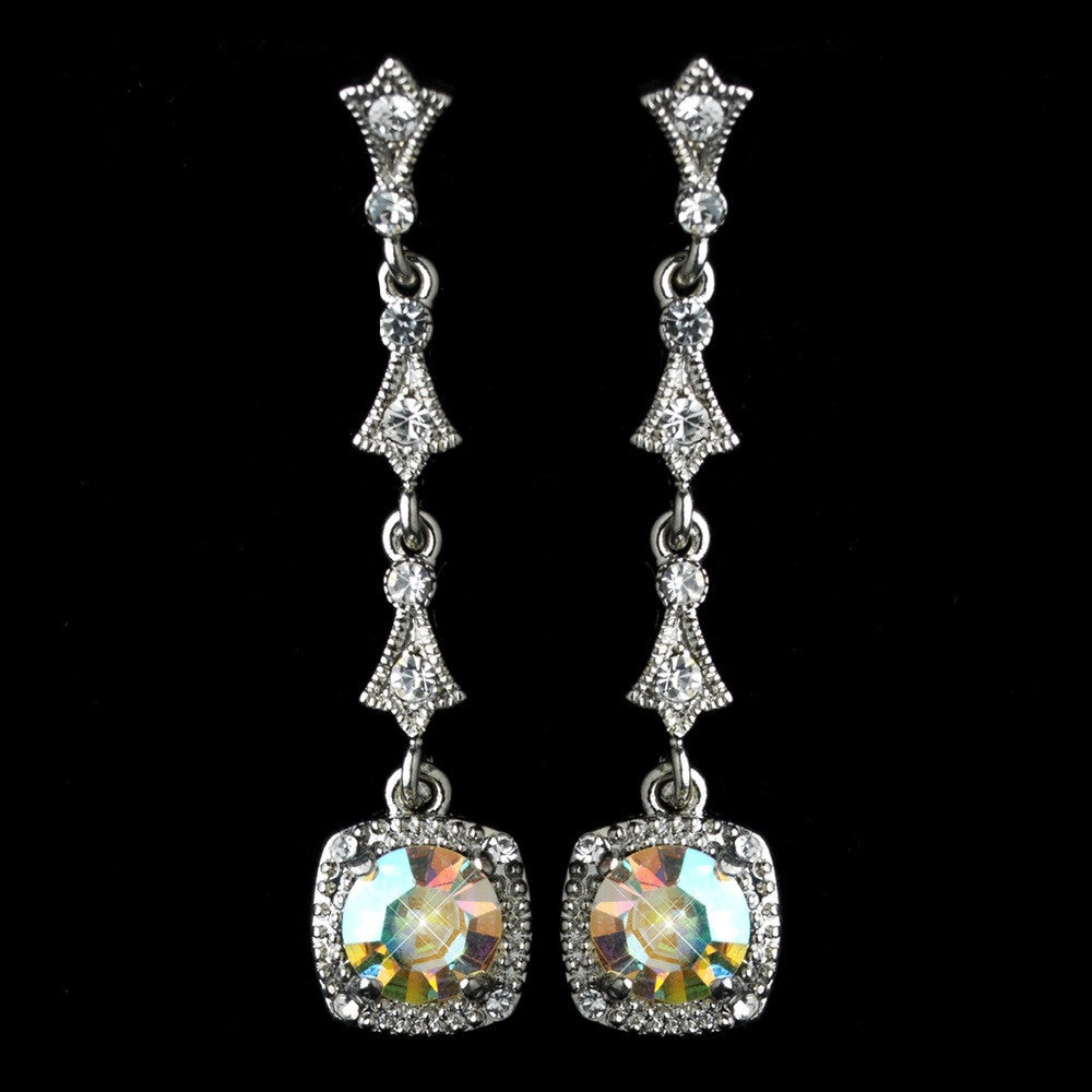 Silver AB & Clear Rhinestone Dangle Bridal Wedding Earrings 946