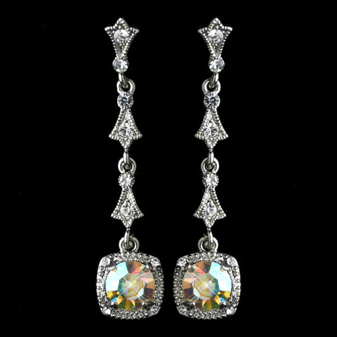 Silver AB & Clear Rhinestone Dangle Bridal Wedding Earrings 946