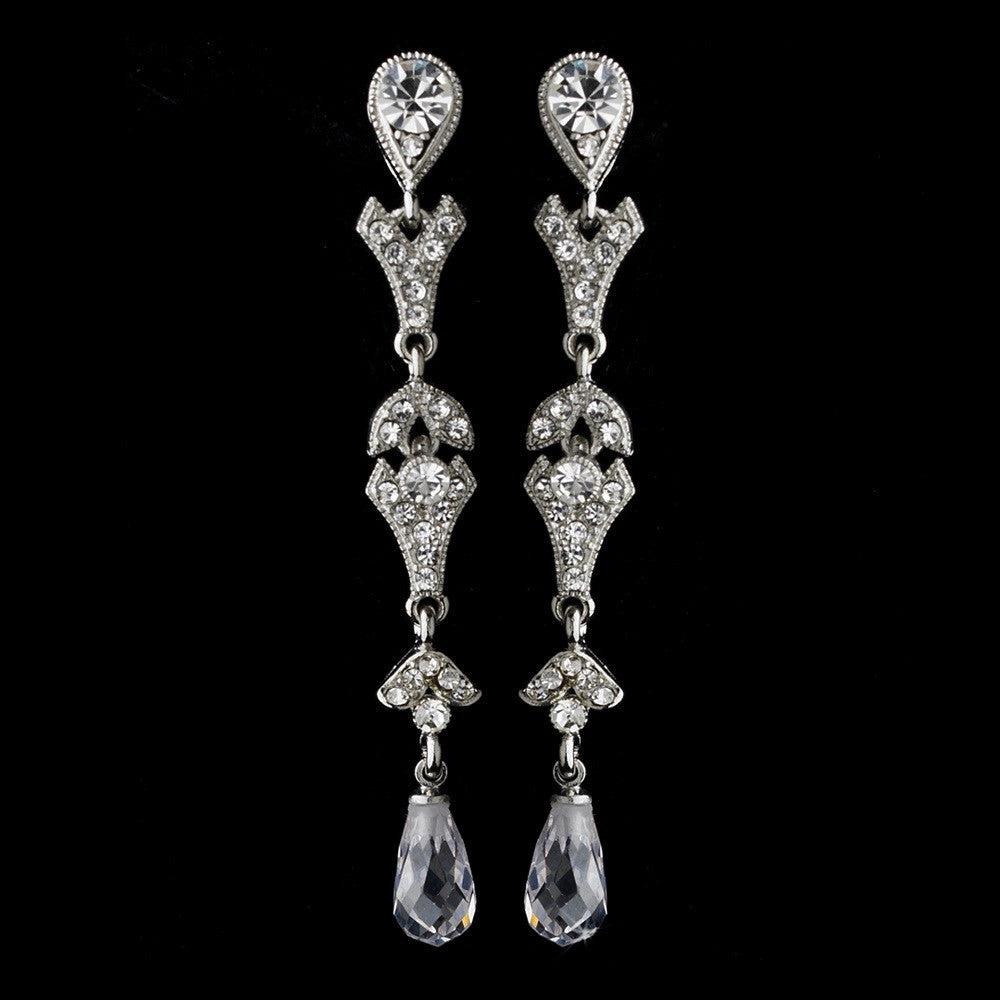 Radiant Silver Clear Crystal Dangle Bridal Wedding Earrings E 949