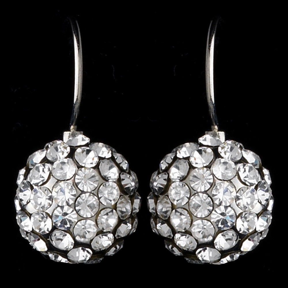 Silver Pave Crystal Ball Bridal Wedding Earrings E 950