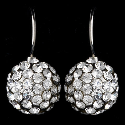 Silver Pave Crystal Ball Bridal Wedding Earrings E 950