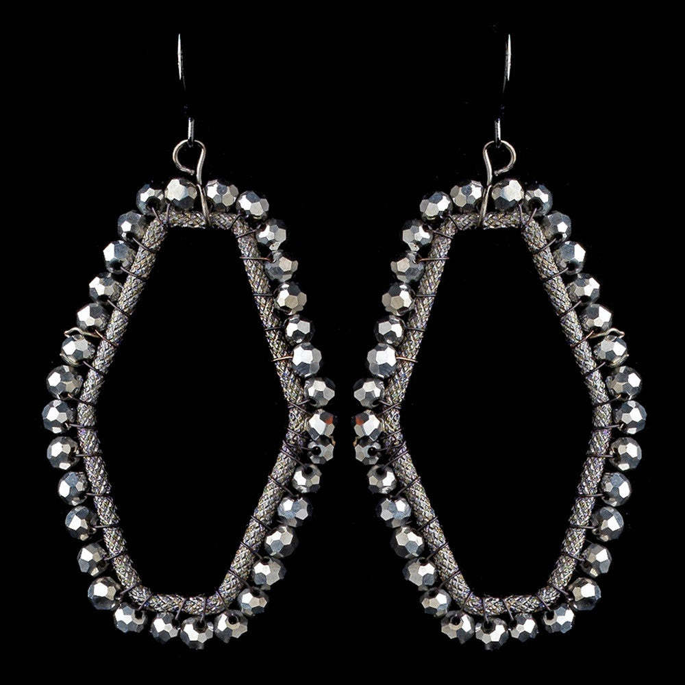 Black Hematite Modern Bridal Wedding Earrings 9504 Accented w/ Crystal Beads