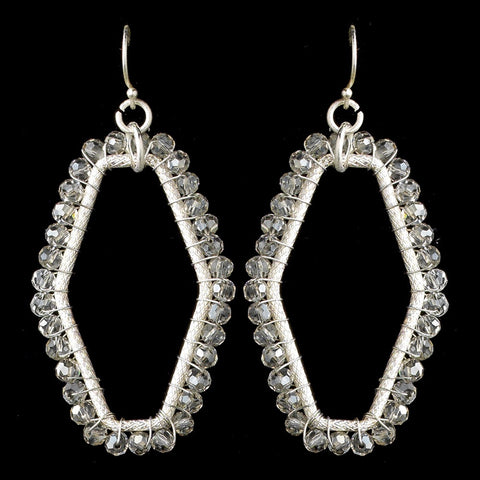 Silver Matte Modern Dangle Bridal Wedding Earrings 9504 Accented w/ Crystal Beads