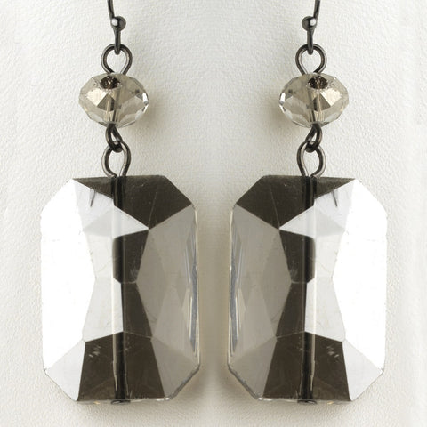 Hematite Smoke Faceted Glass Crystal Drop Bridal Wedding Earrings 9509