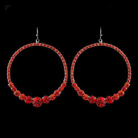Red Rhinestone Hoop Bridal Wedding Earrings E 951