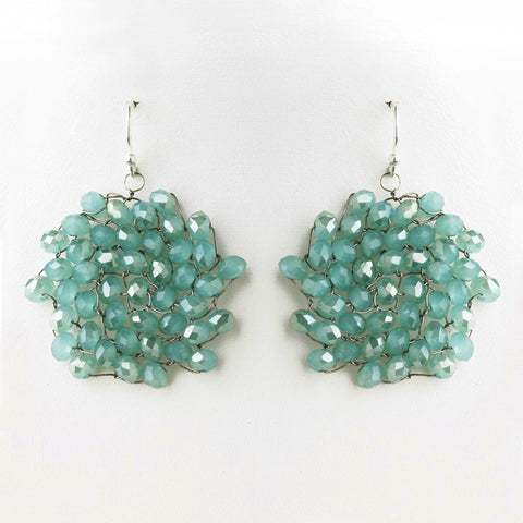 Silver Turquoise Round Faceted Glass Crystal Bridal Wedding Earrings 9510