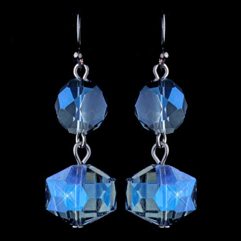 Hematite Blue Diamond Faceted Glass Drop Bridal Wedding Earrings 9521