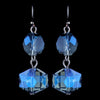 Hematite Blue Diamond Faceted Glass Drop Bridal Wedding Earrings 9521
