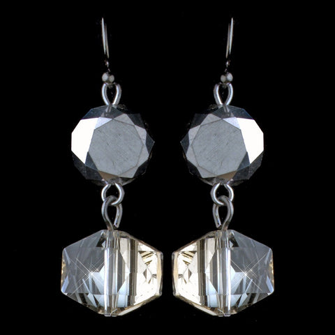 Hematite Smoke Diamond Faceted Glass Drop Bridal Wedding Earrings 9521