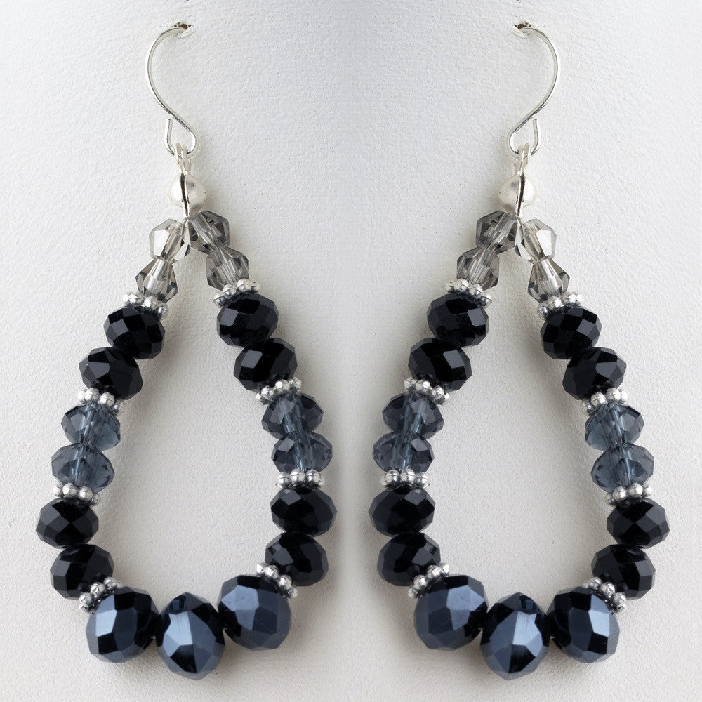 Black & Blue Mix Faceted Glass Stone Hoop Bridal Wedding Earrings 9523
