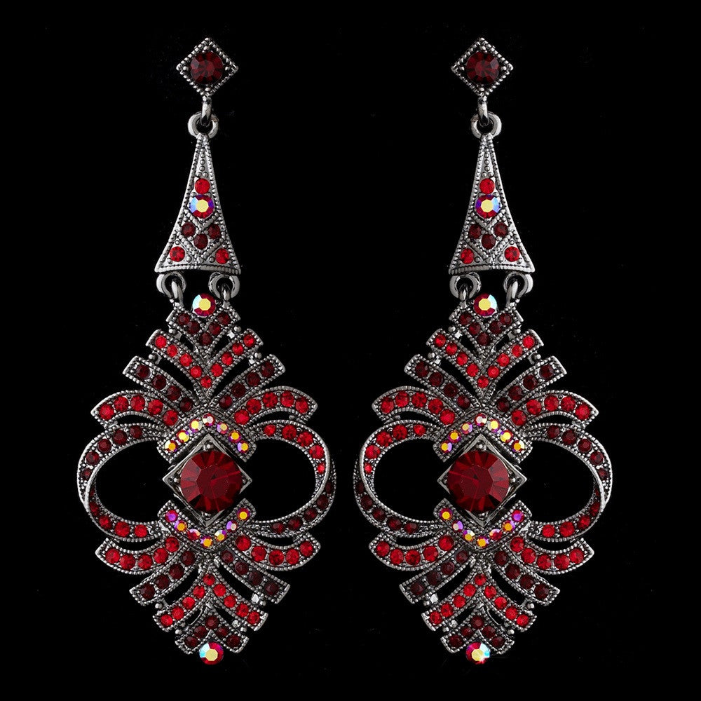 Elegant Red or Topaz Vintage Crystal Bridal Wedding Earrings E 954