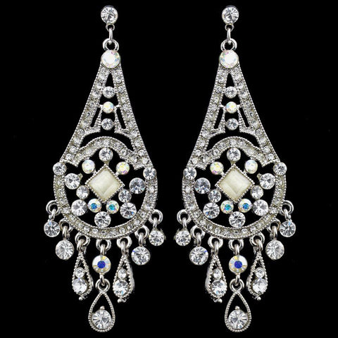 Rhodium AB & Clear Rhinestone Chandelier Bridal Wedding Earrings 957