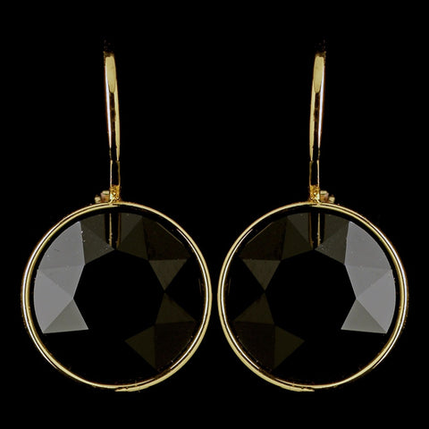 Gold Jet Black Swarovski Crystal Element Round Leverback Bridal Wedding Earrings 9600