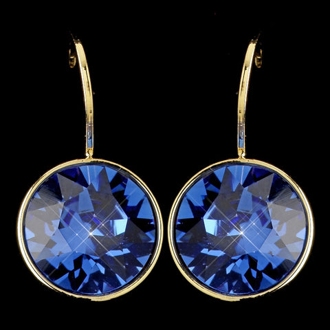 Gold Sapphire Swarovski Crystal Element Round Leverback Bridal Wedding Earrings 9600
