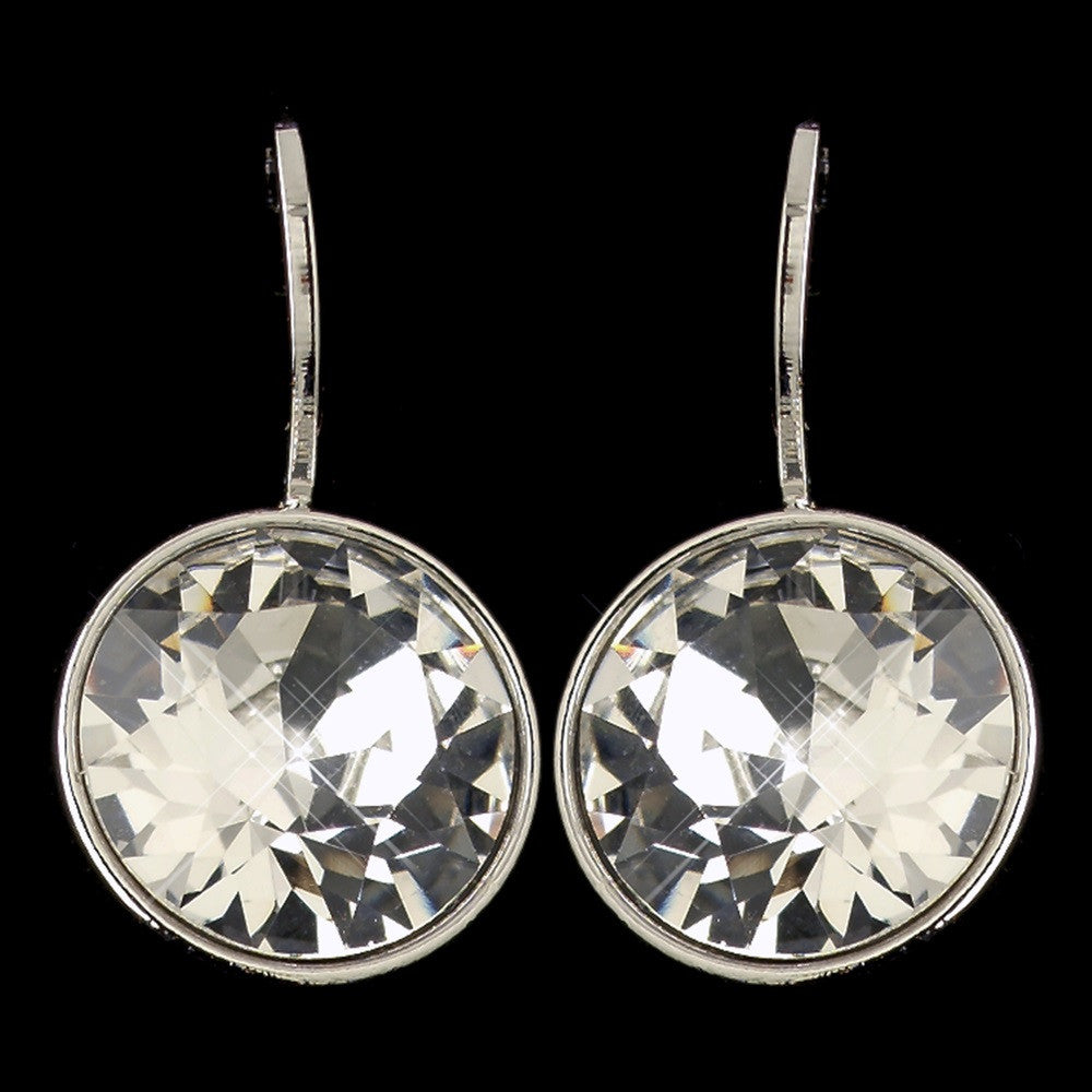 Silver Clear Swarovski Crystal Element Round Leverback Bridal Wedding Earrings 9600