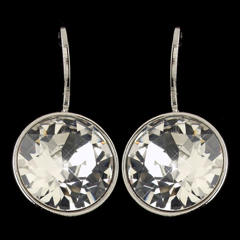Silver Clear Swarovski Crystal Element Round Leverback Bridal Wedding Earrings 9600