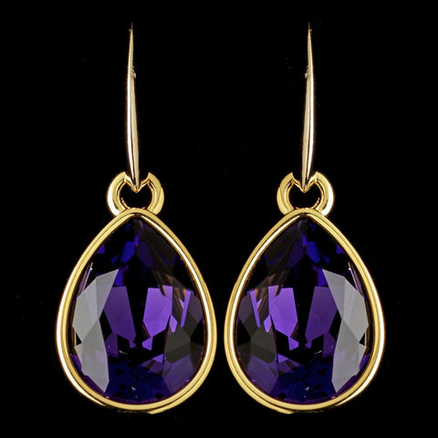 Gold Amethyst Velvet Swarovski Crystal Element Teardrop Dangle Hook Bridal Wedding Earrings 9601