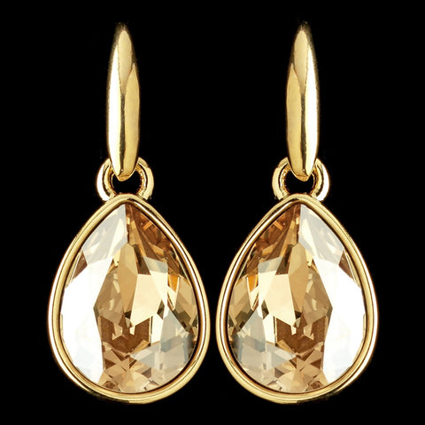 Gold Light Topaz Swarovski Crystal Element Teardrop Dangle Hook Bridal Wedding Earrings 9601