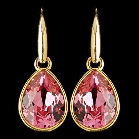 Gold Rose Swarovski Crystal Element Teardrop Dangle Hook Bridal Wedding Earrings 9601