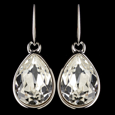 Silver Clear Swarovski Crystal Element Teardrop Dangle Hook Bridal Wedding Earrings 9601