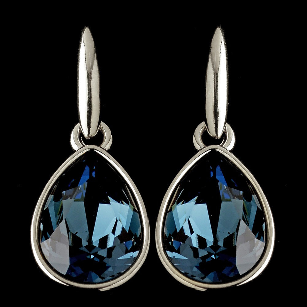 Silver Navy Blue Swarovski Crystal Element Teardrop Dangle Hook Bridal Wedding Earrings 9601