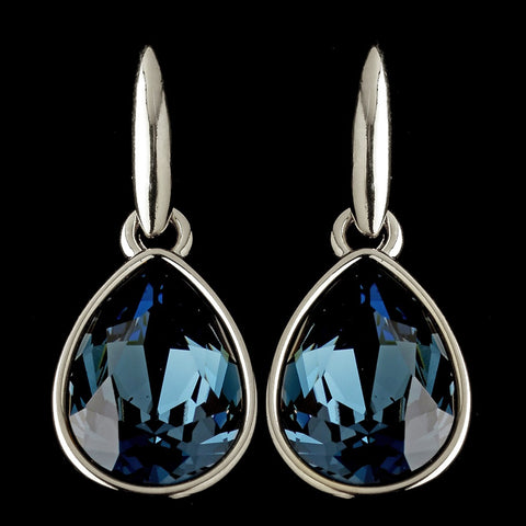 Silver Navy Blue Swarovski Crystal Element Teardrop Dangle Hook Bridal Wedding Earrings 9601