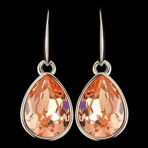 Silver Peach Swarovski Crystal Element Teardrop Dangle Hook Bridal Wedding Earrings 9601