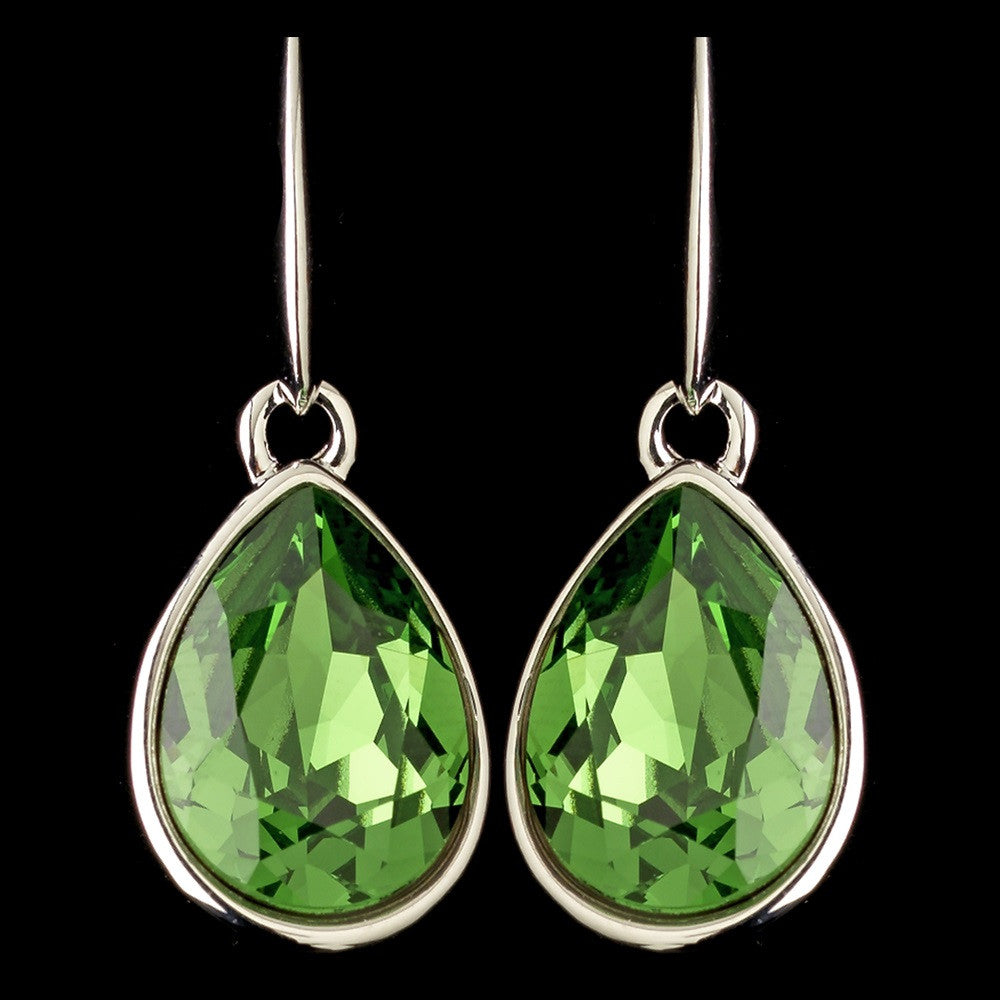 Silver Peridot Swarovski Crystal Element Teardrop Dangle Hook Bridal Wedding Earrings 9601