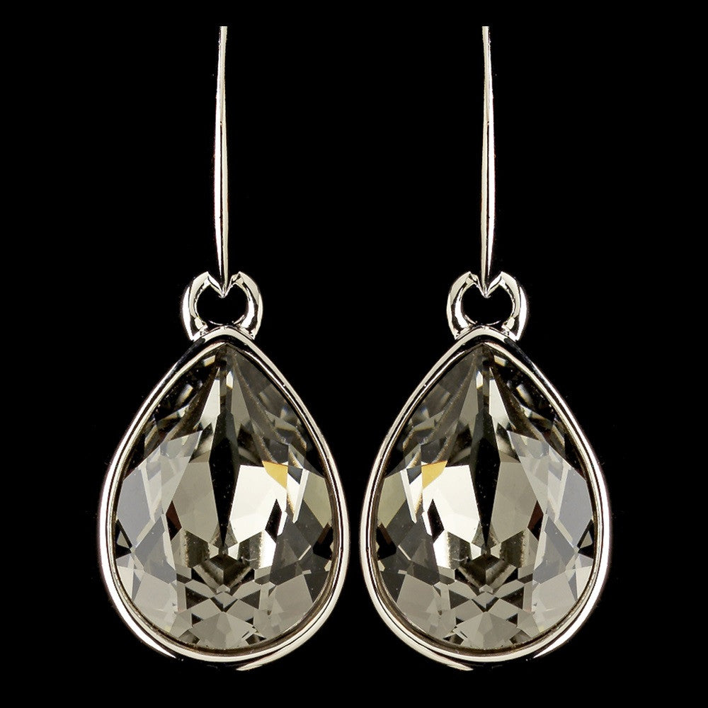 Silver Smoke Swarovski Crystal Element Teardrop Dangle Hook Bridal Wedding Earrings 9601