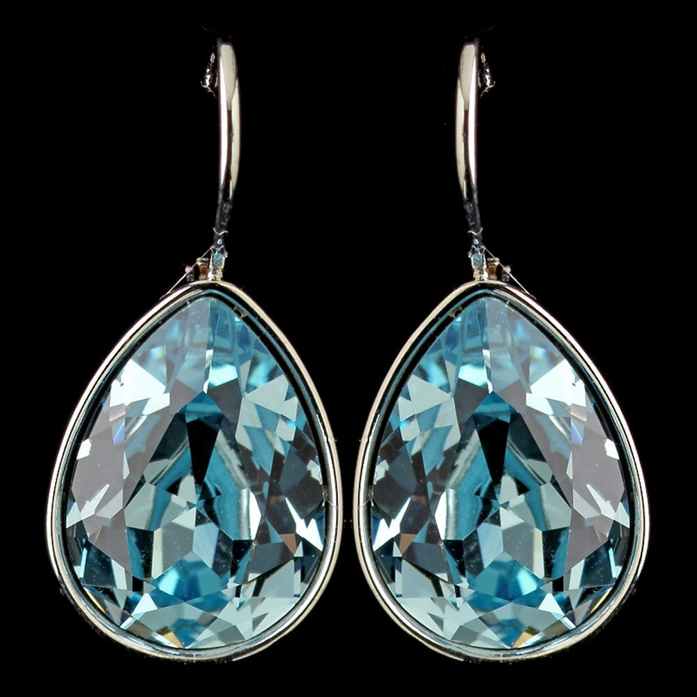 Silver Aqua Swarovski Crystal Element Teardrop Leverback Bridal Wedding Earrings 9602