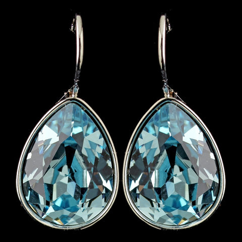 Silver Aqua Swarovski Crystal Element Teardrop Leverback Bridal Wedding Earrings 9602
