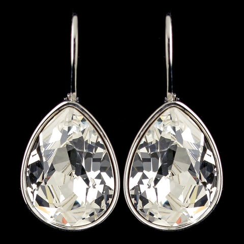 Silver Clear Swarovski Crystal Element Teardrop Leverback Bridal Wedding Earrings 9602