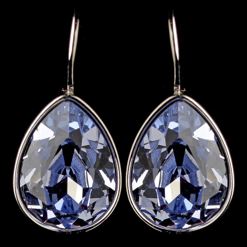 Silver Light Sapphire Swarovski Crystal Element Teardrop Leverback Bridal Wedding Earrings 9602