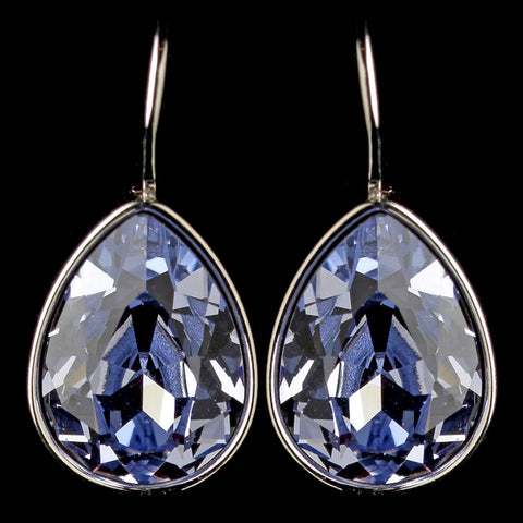 Silver Light Sapphire Swarovski Crystal Element Teardrop Leverback Bridal Wedding Earrings 9602