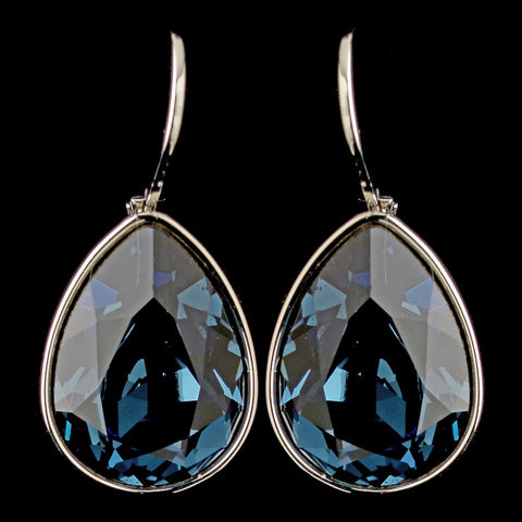 Silver Navy Blue Swarovski Crystal Element Teardrop Leverback Bridal Wedding Earrings 9602