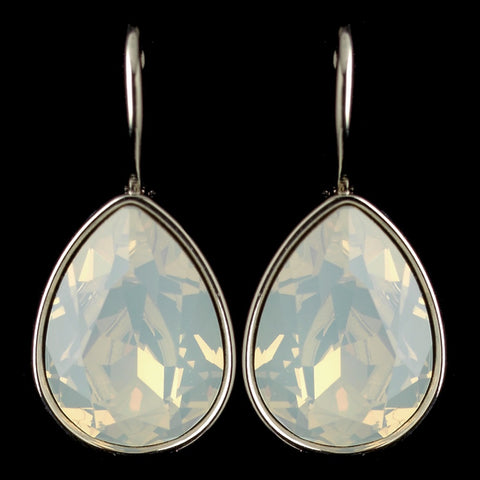 Silver White Opal Swarovski Crystal Element Teardrop Leverback Bridal Wedding Earrings 9602
