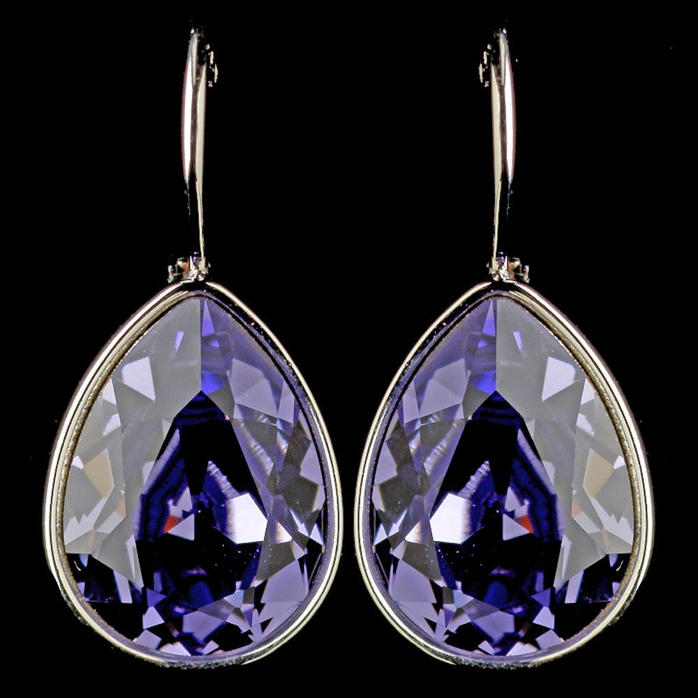 Silver Tanzanite Swarovski Crystal Element Teardrop Leverback Bridal Wedding Earrings 9602