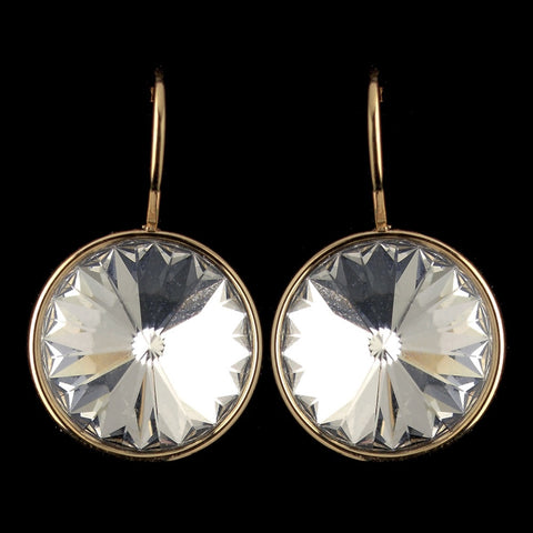 Gold Clear Swarovski Crystal Element Large Round Leverback Bridal Wedding Earrings 9603
