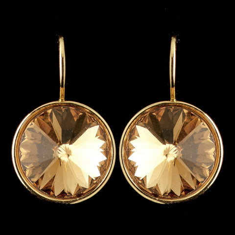 Gold Light Topaz Swarovski Crystal Element Large Round Leverback Bridal Wedding Earrings 9603
