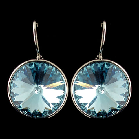 Silver Aqua Swarovski Crystal Element Large Round Leverback Bridal Wedding Earrings 9603