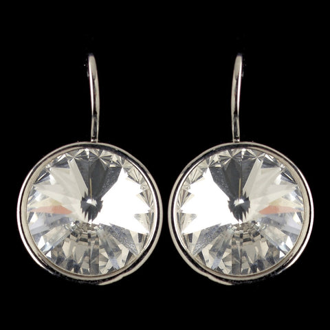 Silver Clear Swarovski Crystal Element Large Round Leverback Bridal Wedding Earrings 9603